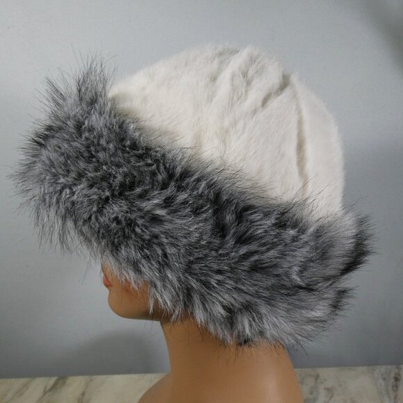 Elegant! Fabulous Fashionable Faux Fur Trim Hat Ivory/Winter-White Matching Trim